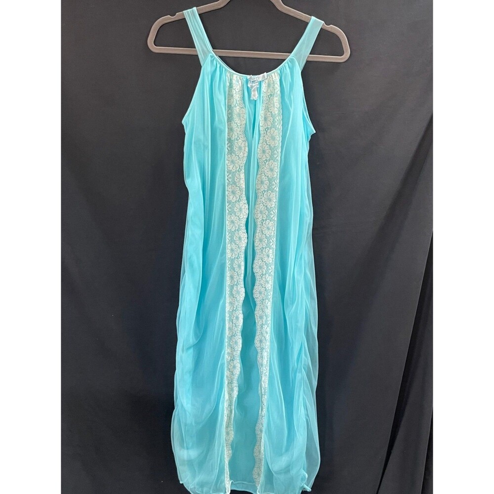 Radcliffe Lingerie Vtg 50s Lingerie Nightgown Ankle Length Blue Lace Size S